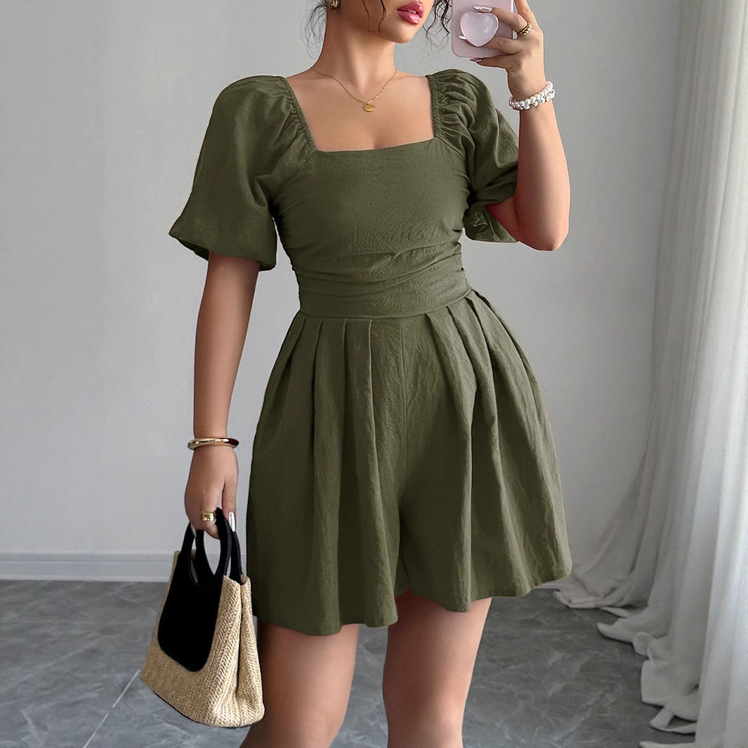 Dame flatterende kortkjole med puffærmer og taljebælter Stilla