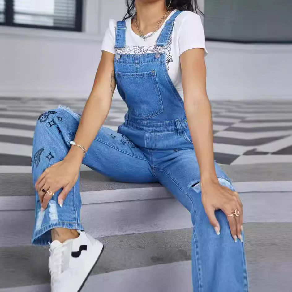 Dame overalls med fashionable sommerfuglemønstre og afslappet snit Stilla