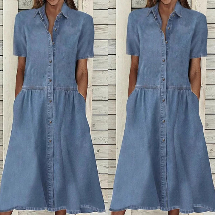Dame Button-Up Denim Midi Kjole Stilla