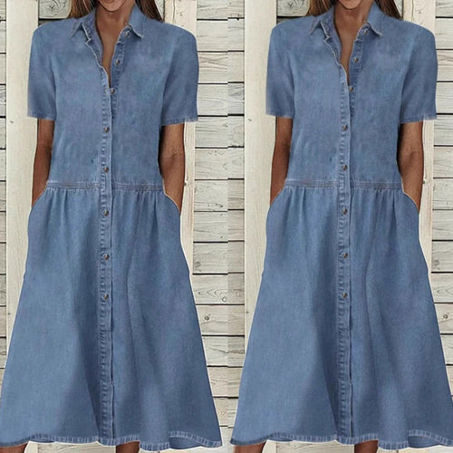 Dame Button-Up Denim Midi Kjole Stilla