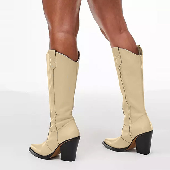 Femme Western-stil knælange stiletto-støvler med dekorative detaljer  Stilla