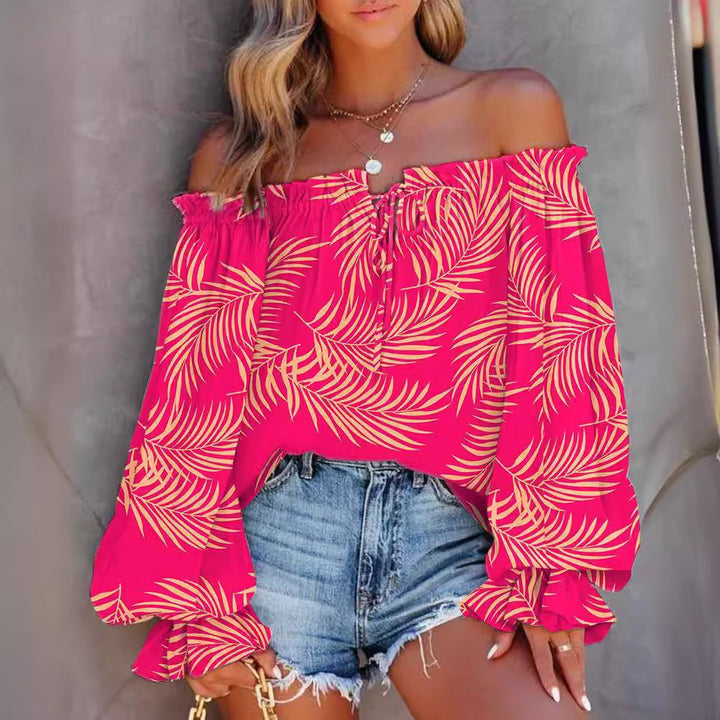 Dame Off-Shoulder Bluse med farverigt etno-mønster Stilla