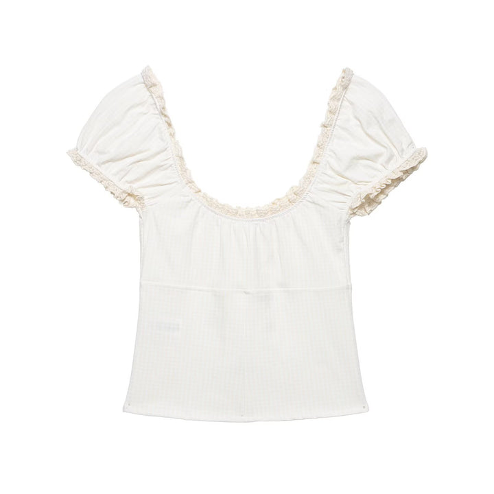Dame top med elegant flæsekant Skovae
