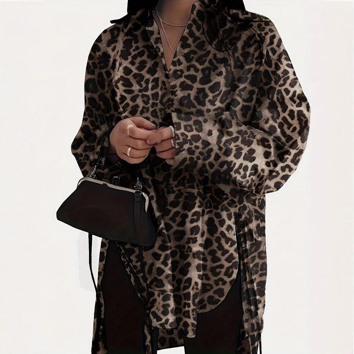 Femme Chic Overdimensioneret Leopardmønster Jakke Stilla
