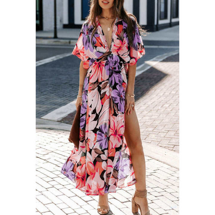 Dame Floral Print Maxi Kjole med side slidsdetalje Stilla