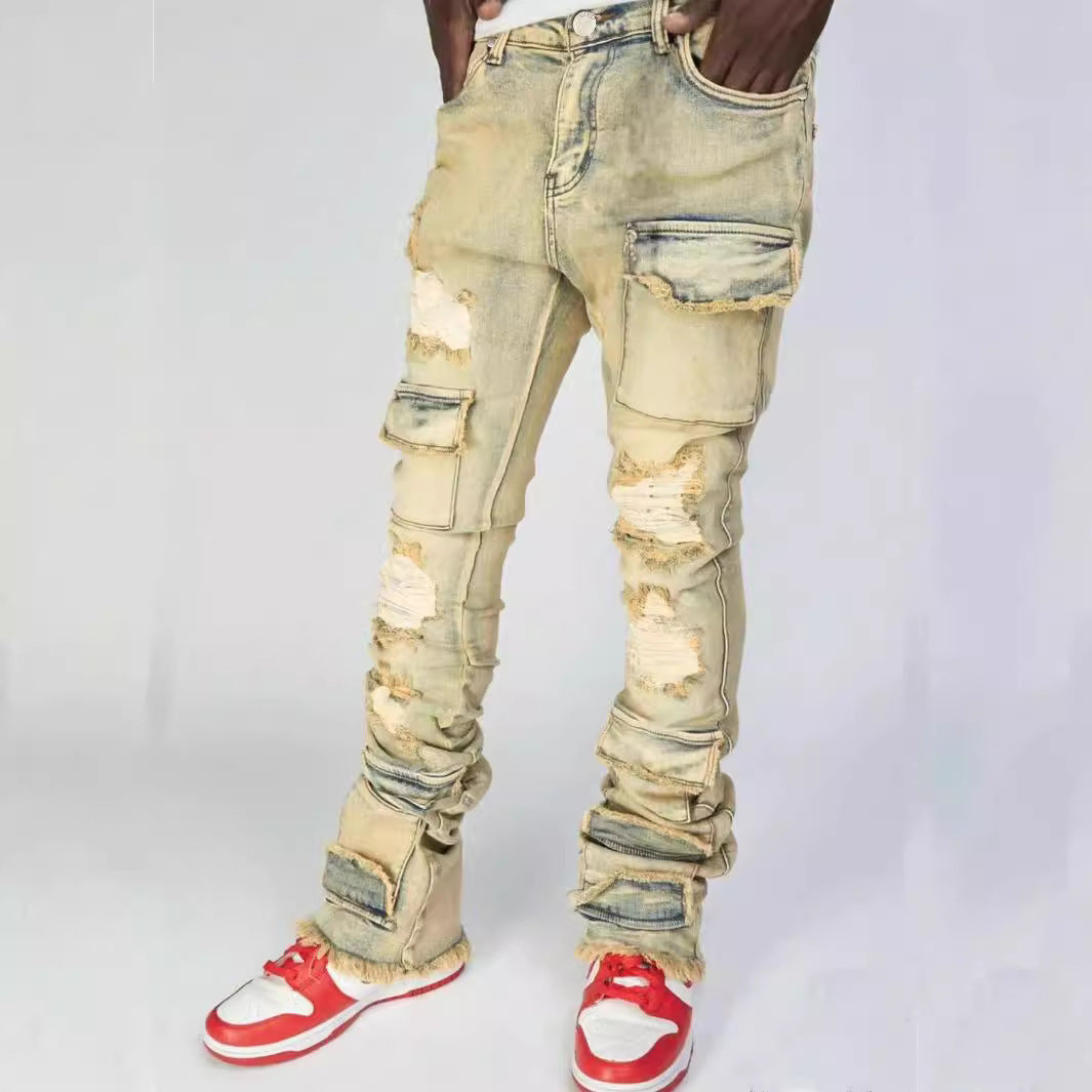 Dame cargo-jeans med dekorative lommer og moderne slidser Stilla