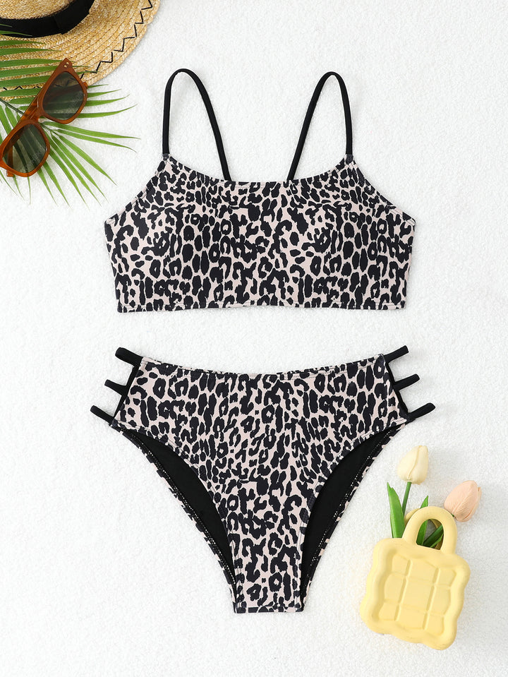 Dame Bikini-sæt med innovative bånddetaljer og moderigtigt leopardmønster Skovae