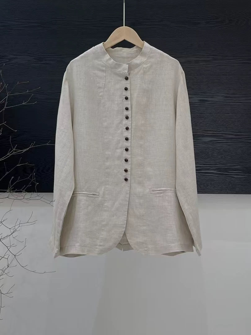 Femme Button-Up Linen Blazer Stilla