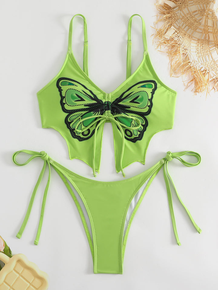 Dame sommerfugltryk højt skåret bikini sæt Stilla