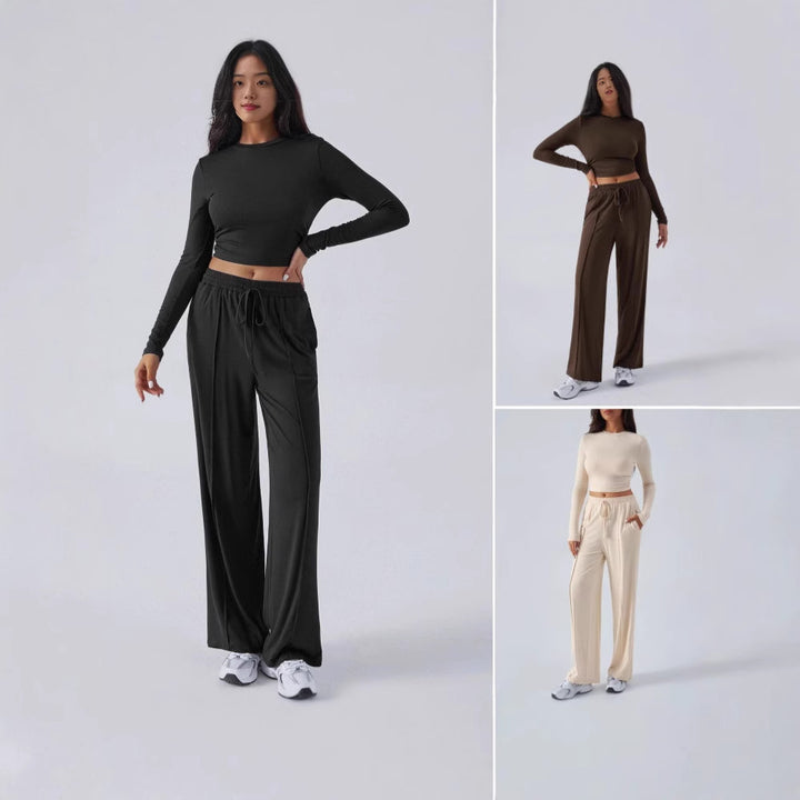 Dame Elegant lounge-outfit med stribet top og behagelige bukser Stilla