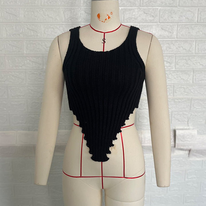 Dame Mode Crop-Top med dekorativt ribstrikdesign og legende kant Stilla