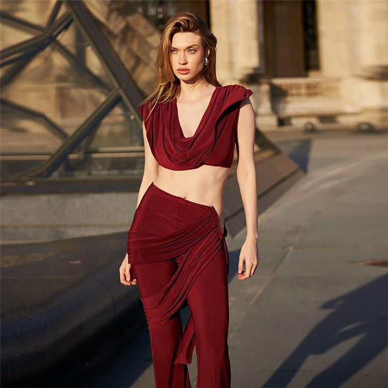 Damer Elegant Jumpsuit-sæt med Drapering og Smalt Ben Skovae