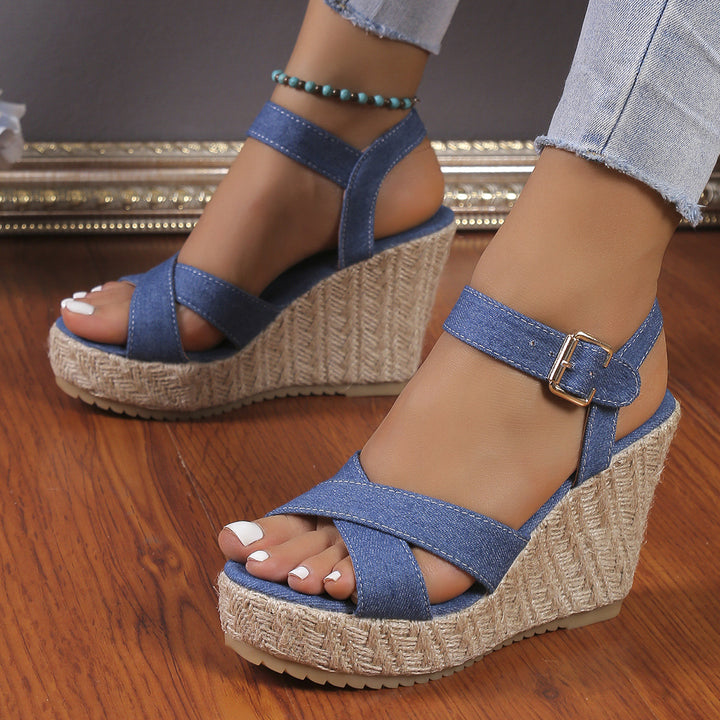 Dame Wedge-sandaler med trendy denim-overdel og komfortabel jute-sål Stilla
