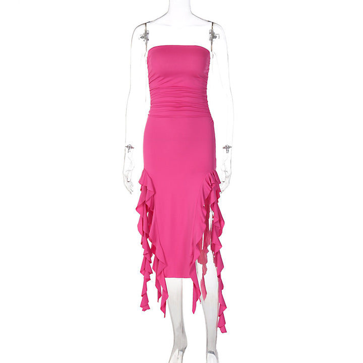 Dame wrap dress med flæser og figursyet snit Skovae