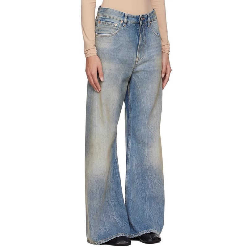 Dame Bredskåret Højtaljede Jeans i Vintage-stil med afslappet pasform og særlige vaskeeffekter Stilla
