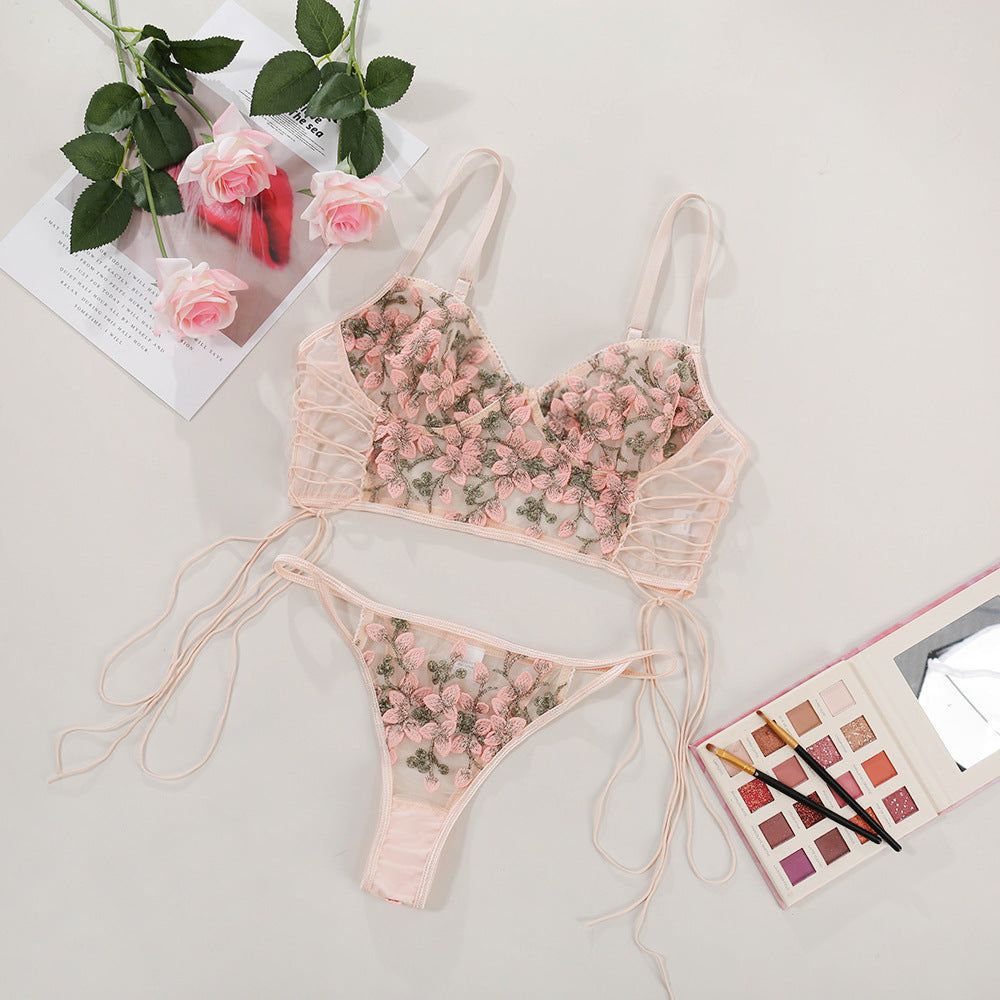 Dame Floral Broderi Spids Lingeri Sæt Stilla