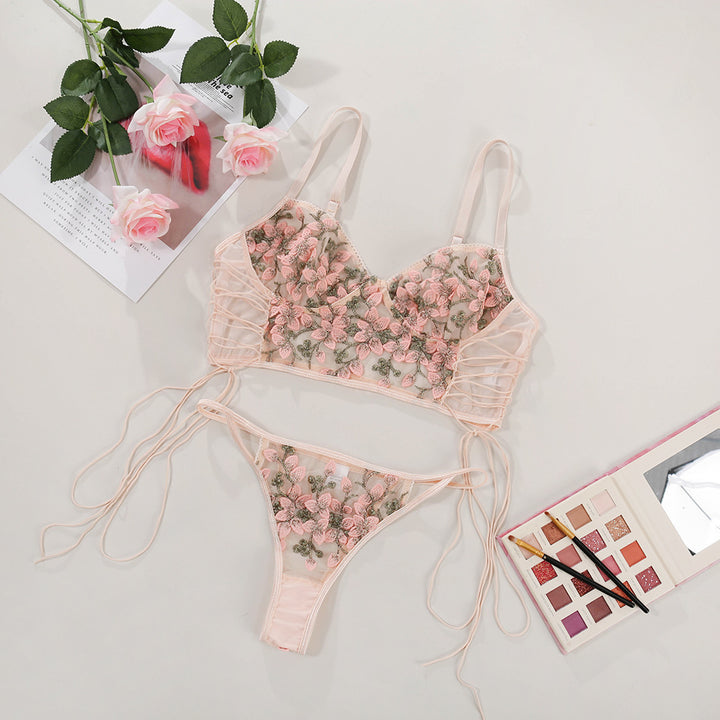 Dame Floral Broderi Spids Lingeri Sæt Stilla