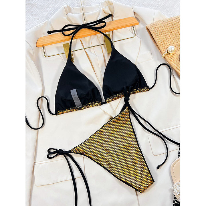 Dame Triangel-Bikini-Sæt med blankt netdesign og justerbare bindinger Stilla