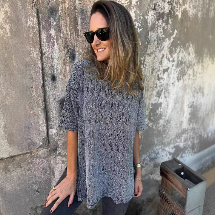 Dame oversized T-shirt med glimmersten og afslappet snit Skovae