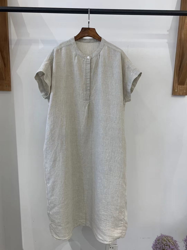 Femme Kortærmet Linned Shift Kjole Stilla
