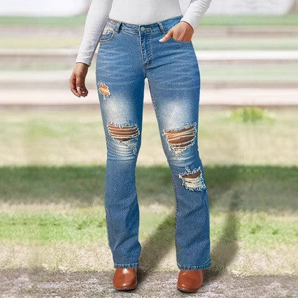 Damer Bootcut Jeans med modeødelagte detaljer og høj komfort Stilla