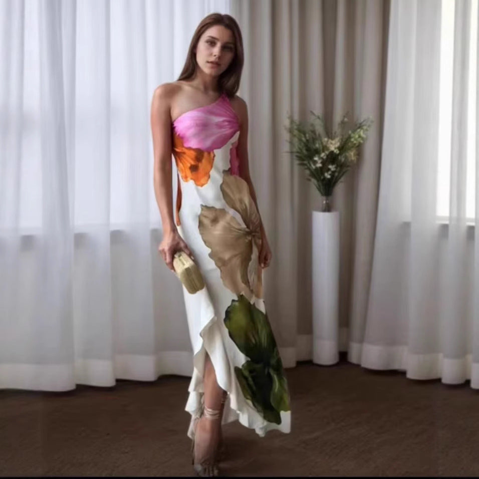 Femme Asymmetrisk Floral Tryk Midi Kjole Stilla