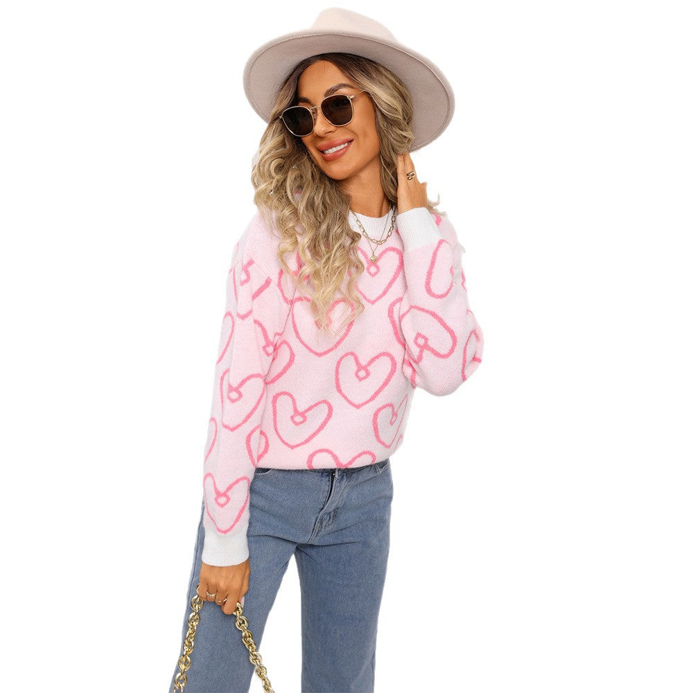 Kvinders hyggelige sweater med hjerteprint og blødt materiale Stilla