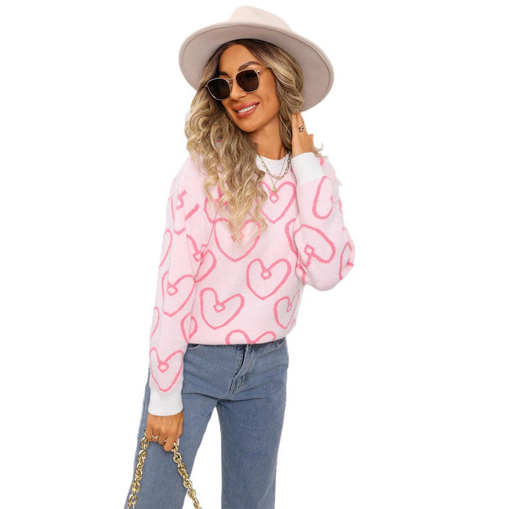 Kvinders hyggelige sweater med hjerteprint og blødt materiale Stilla