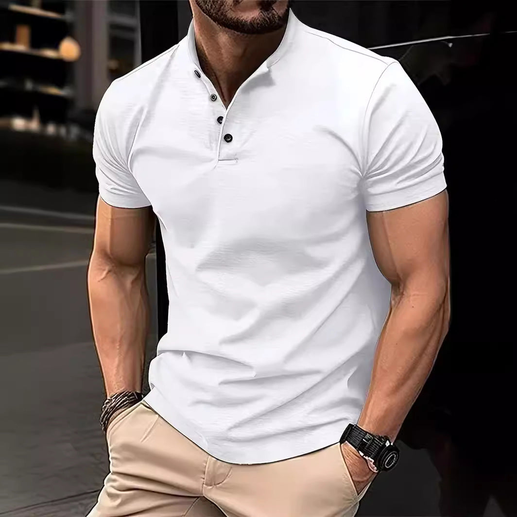 Herrer Fritid Kortærmet Henley Polo Shirt Stilla