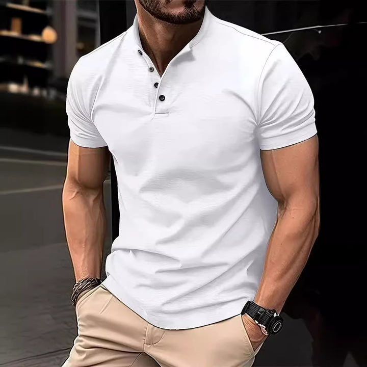 Herrer Fritid Kortærmet Henley Polo Shirt Stilla