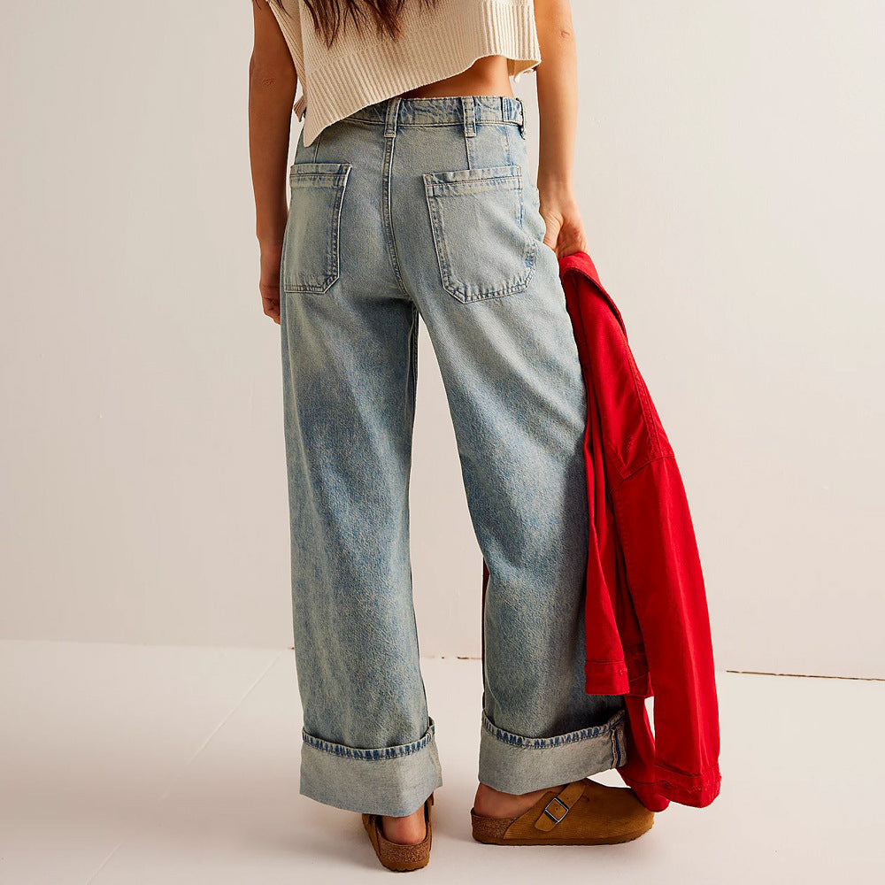 Dame Bred Høj talje Jeans i Vintage-stil Stilla