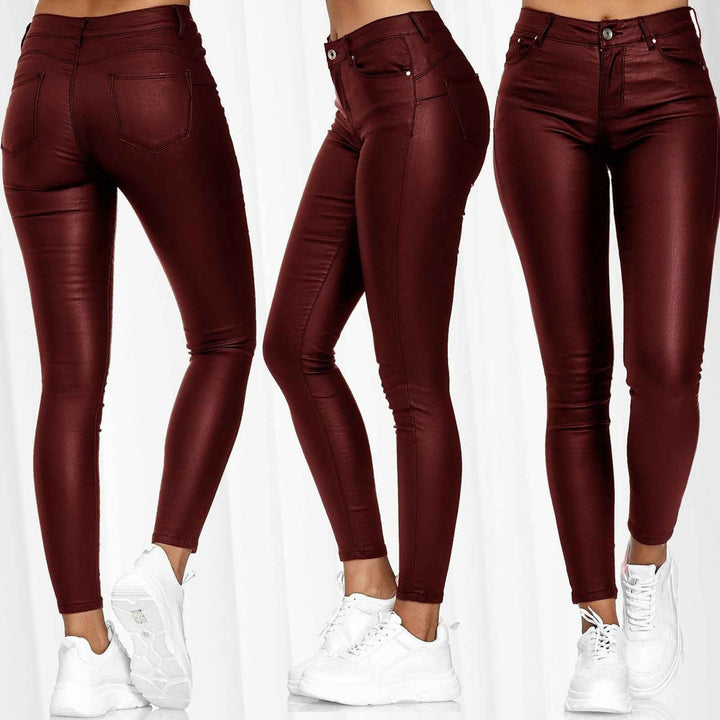 Dame kunstlæder leggings med høj talje og formende snit Stilla