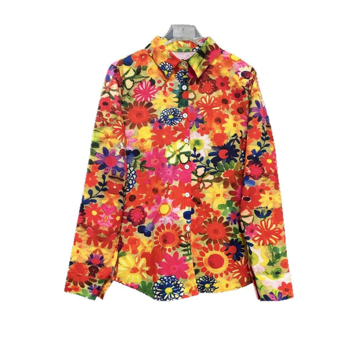 Femme Floral Print Gennemsigtig Knap-Op Skjorte Stilla
