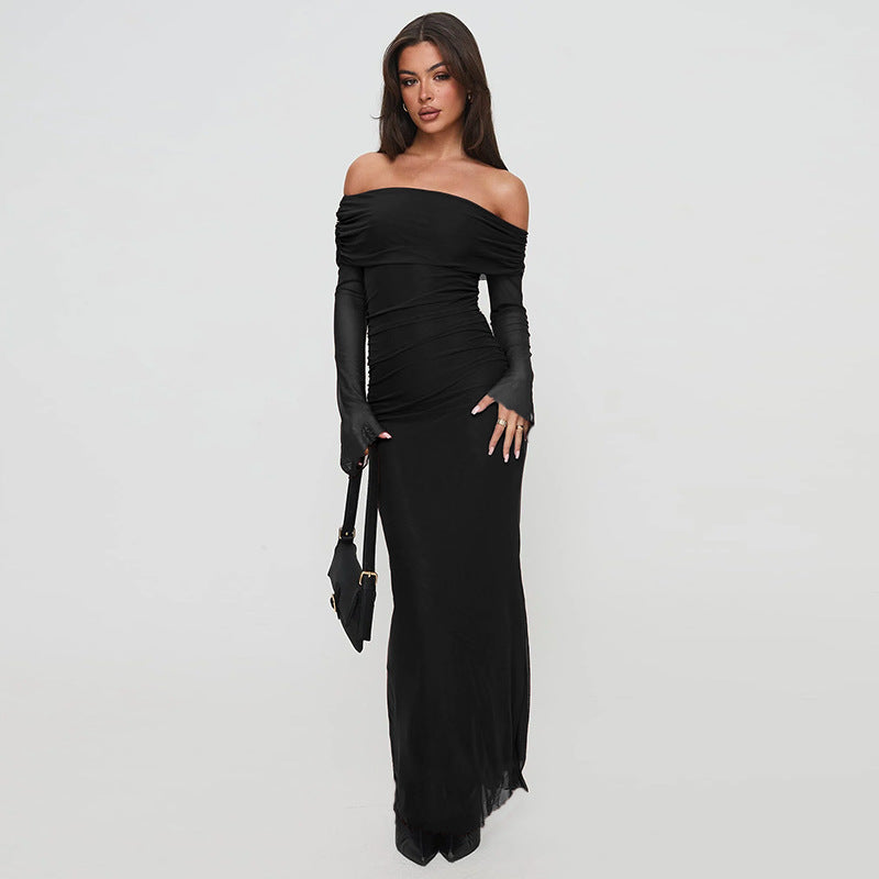 Dame Off-Shoulder Rynk Maxi Kjole Stilla 1751515779