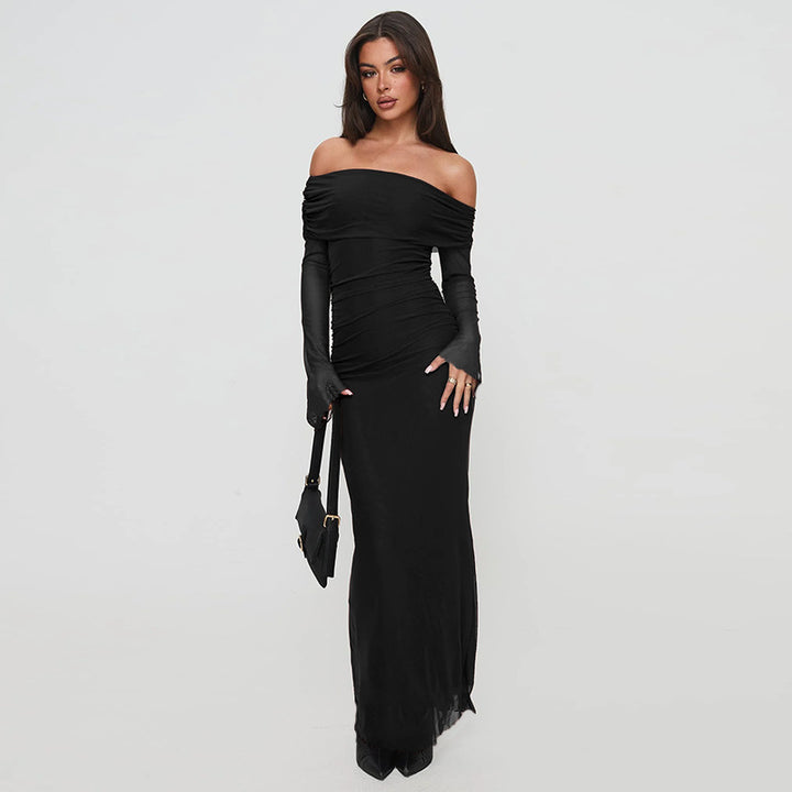 Kvinder Elegant Off-Shoulder Maxi Kjole med Sofistikeret Flæse Design Stilla