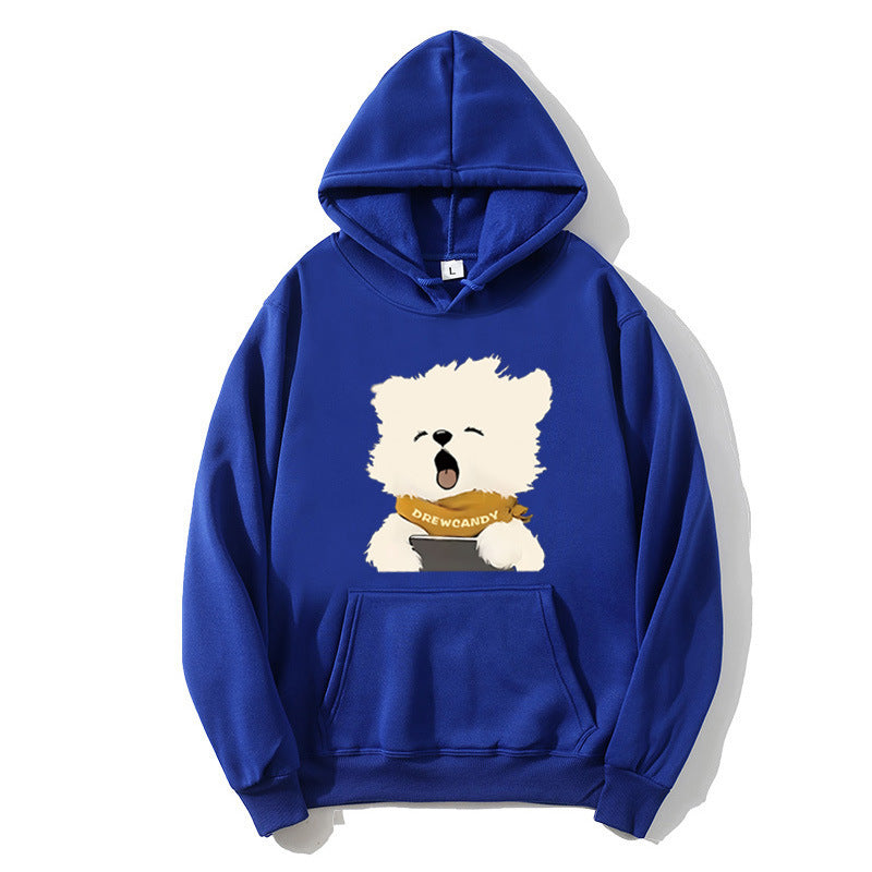 Dame hoodie med sød hund foran print Skovae