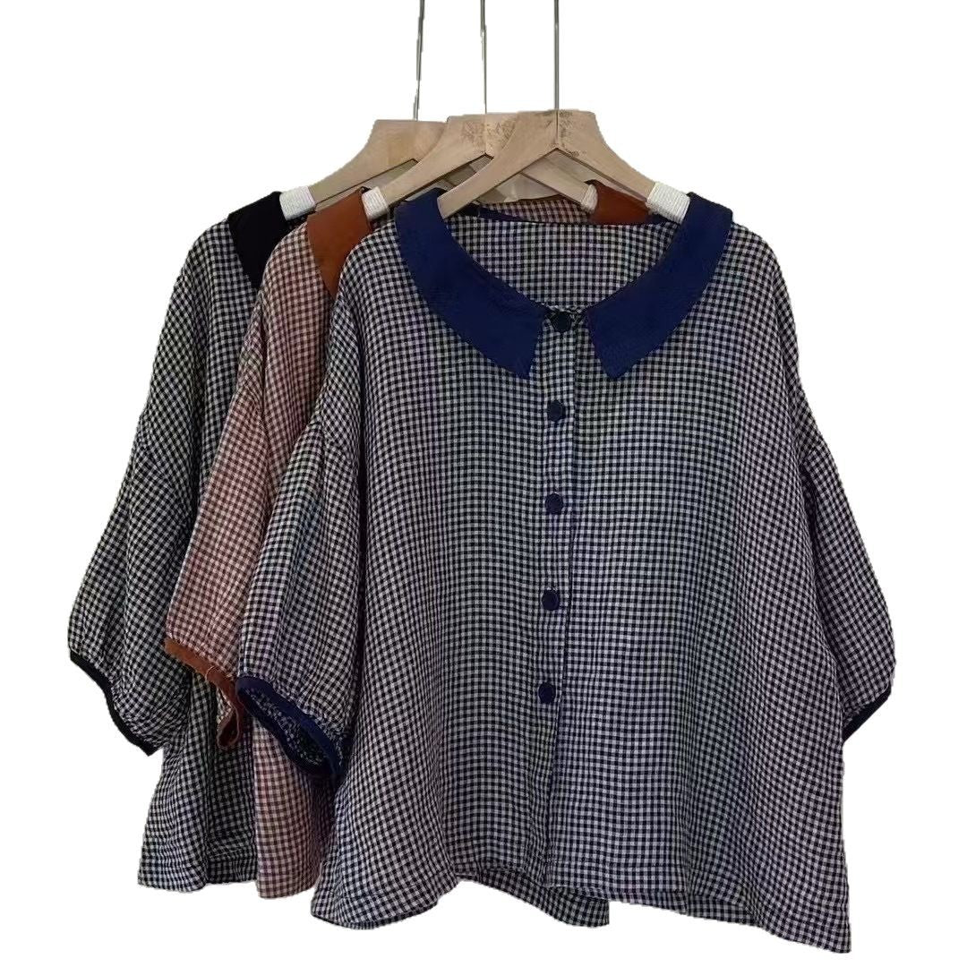 Dame Vintage Gingham Knap-Up Skjorte Stilla