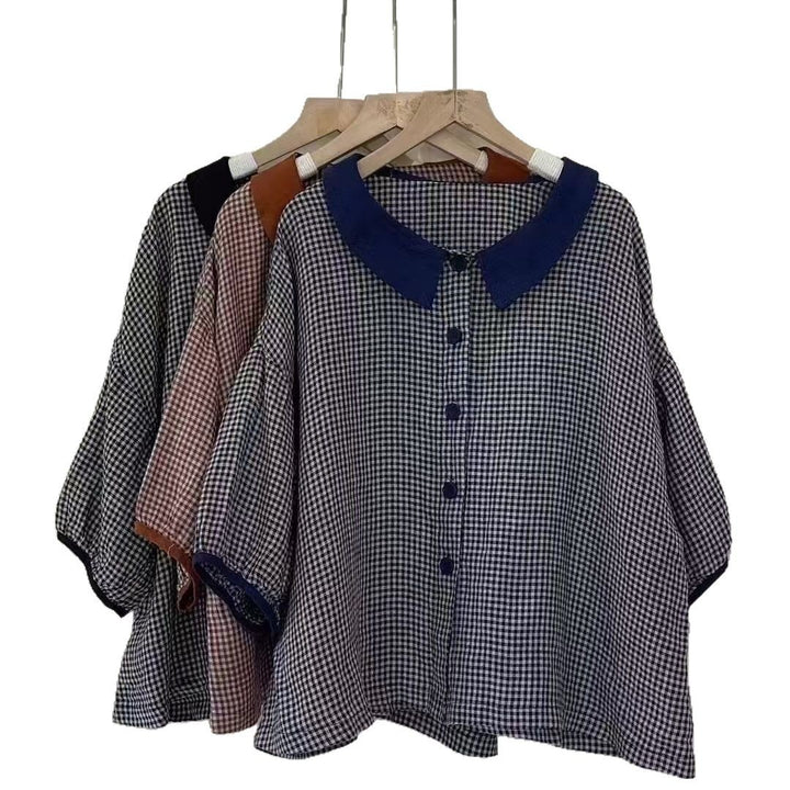 Dame Vintage Gingham Knap-Up Skjorte Stilla