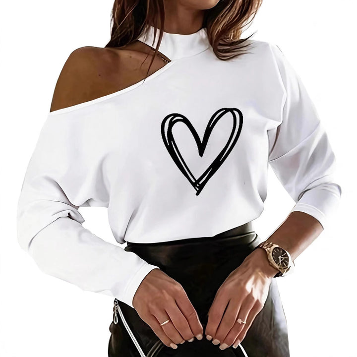 Dame Off-Shoulder Sweatshirt med hjerte motiv og lange ærmer Stilla