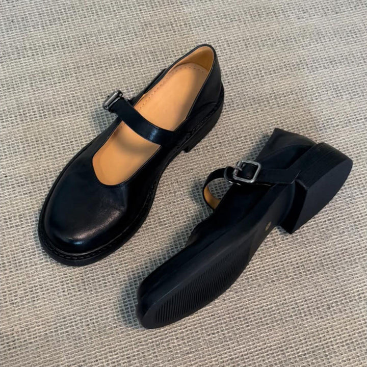 Dame Klassiske Læder Mary Jane Ballerinas med Justerbar Spænde Stilla