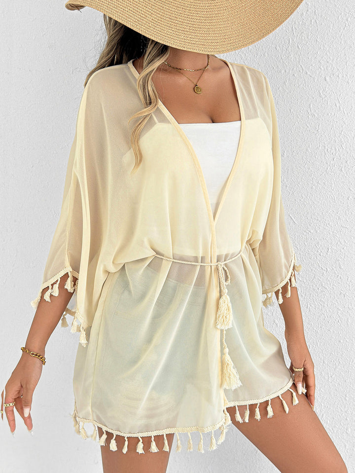 Dame Let Franje-Besætning Strand-Kimono Stilla