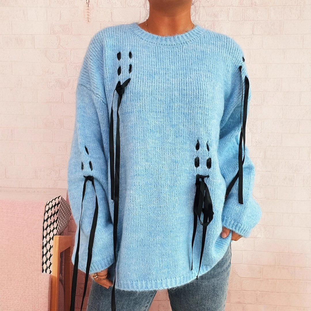 Dame stilfuld sweater med unikt snøredesign Stilla
