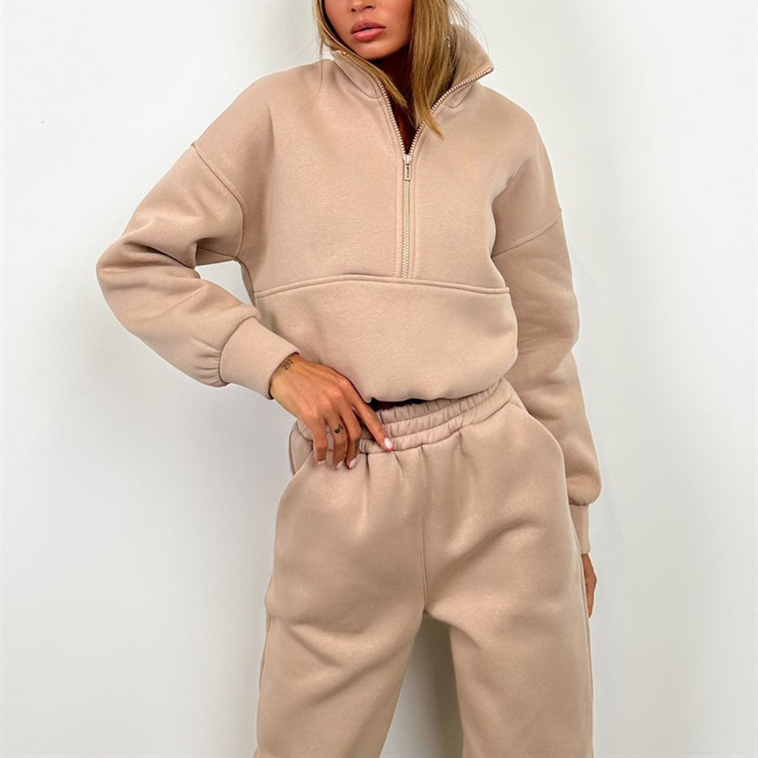 Kvinders sporty loungewear sæt med høj krave og elastisk talje Skovae