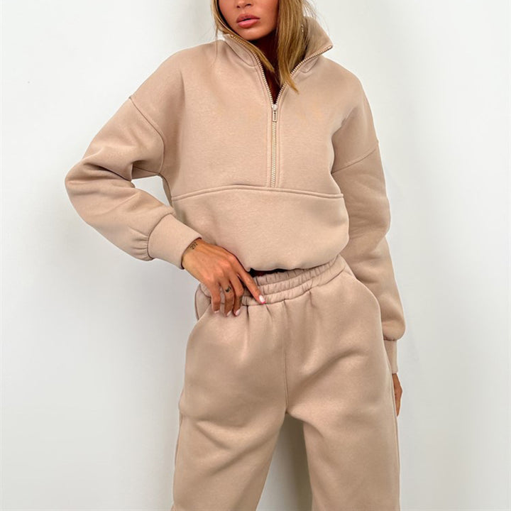 Kvinders sporty loungewear sæt med høj krave og elastisk talje Skovae