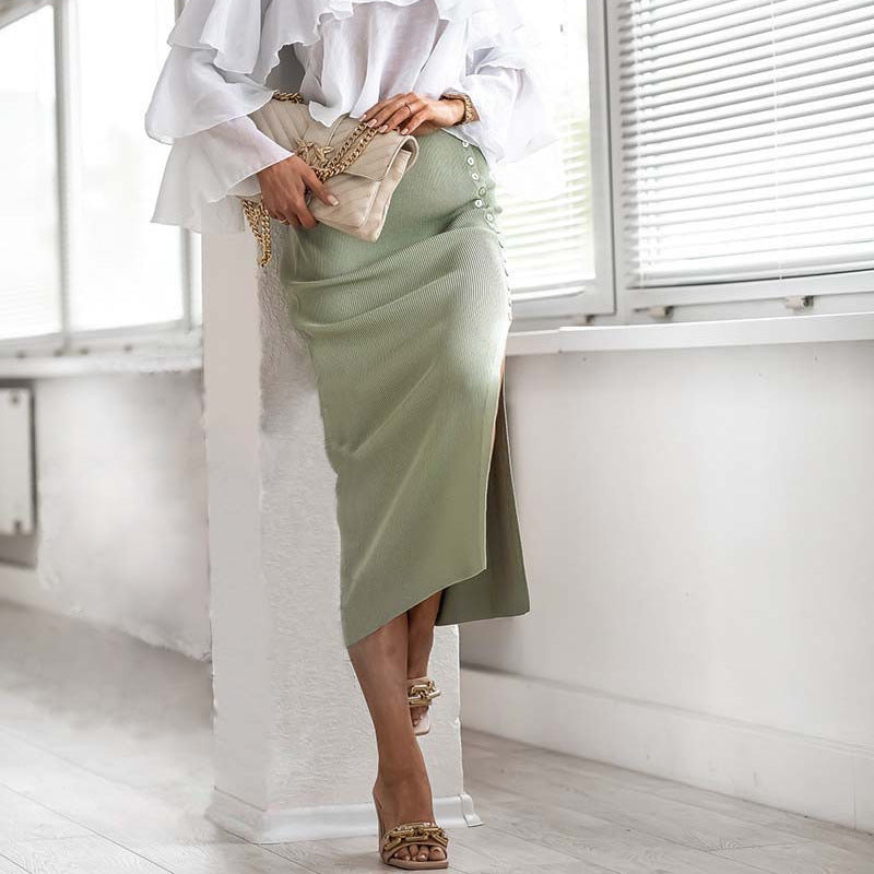 Dame Slids Knap-Front Rib Maxi Nederdel Stilla
