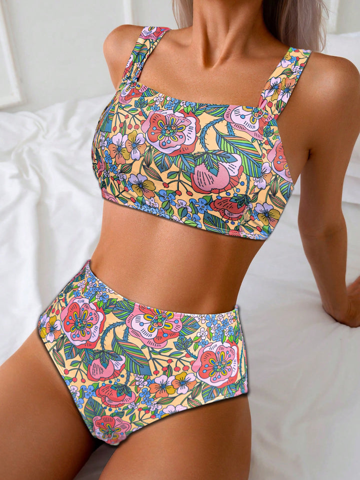 Dame Højskåret Tankini med blomsterprint Skovae