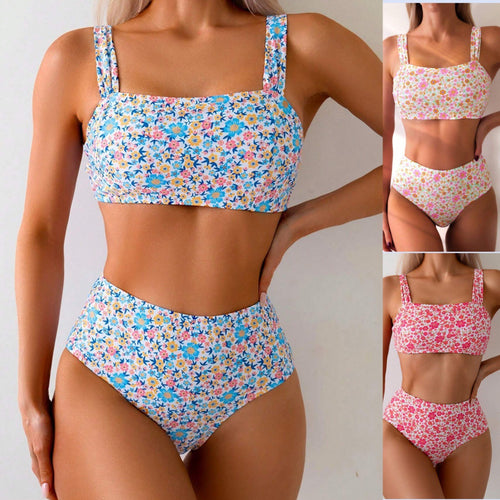 Dame Floral Print Højtaljet Bikini-Sæt Stilla 1750313555