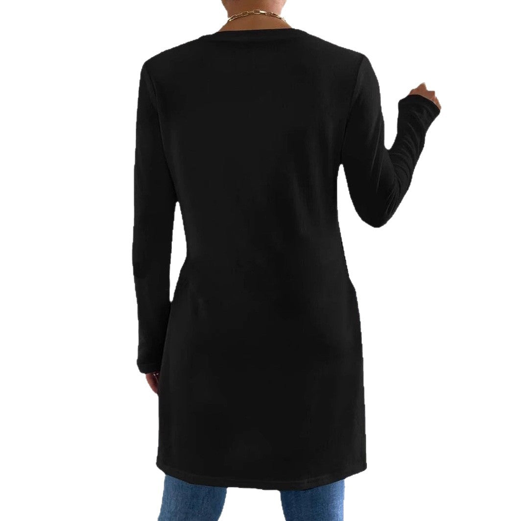 Dame fashion langærmet tunika top med sidelængder og rund pas Stilla