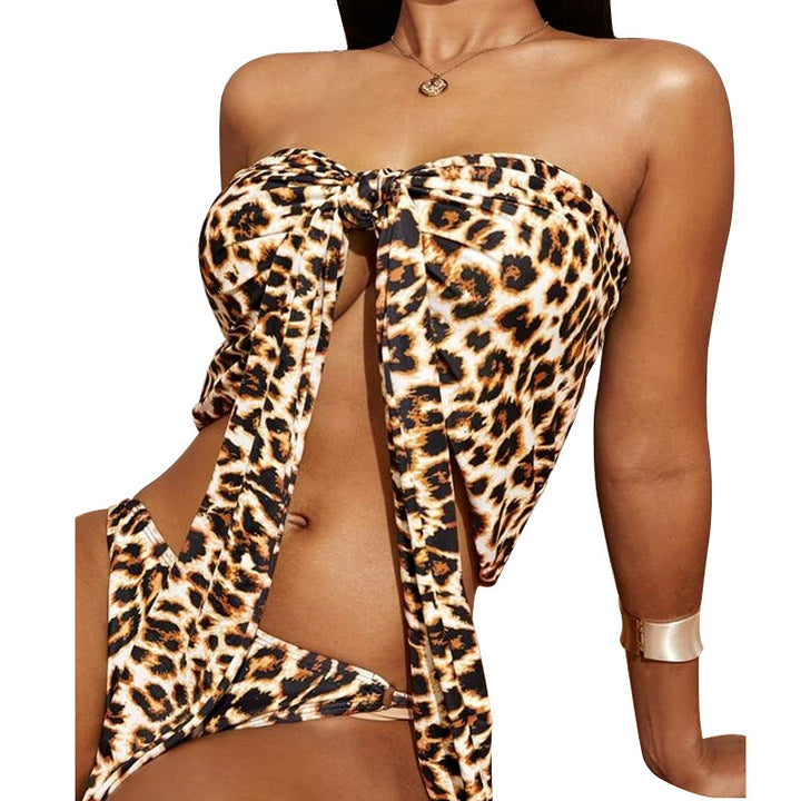 Dame Bandeau-Bikini-sæt med trendy Leo-design og justerbare stropper Stilla