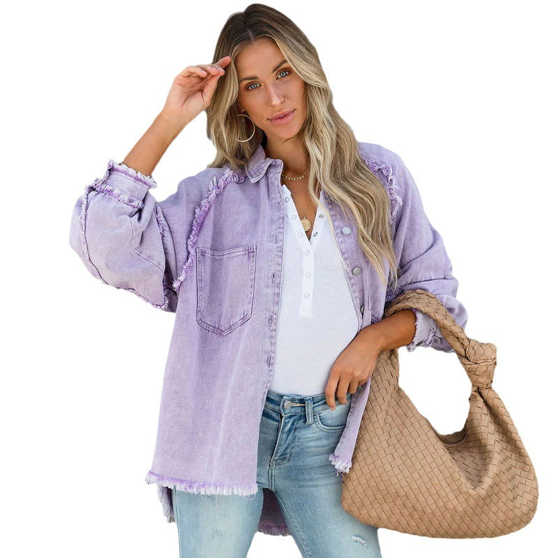 Damer Casual Denim Overgangsjakke i Vintage-stil med franske detaljer Stilla